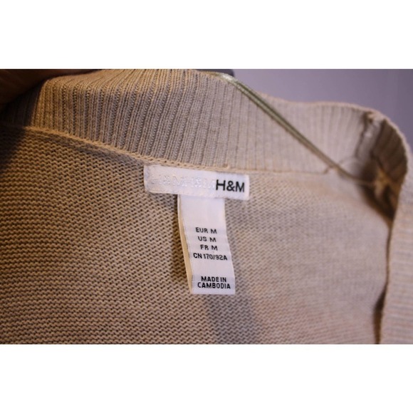 H&M Cardigan Sweater V Neck Button Up Long Beige Contrasting Knit M - Picture 3 of 3